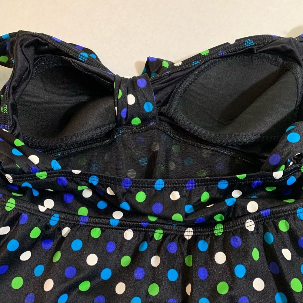 Longitude Black Polka Dot One-Piece Swimdress Blue Green White 12P Retro Pinup - Picture 8 of 12